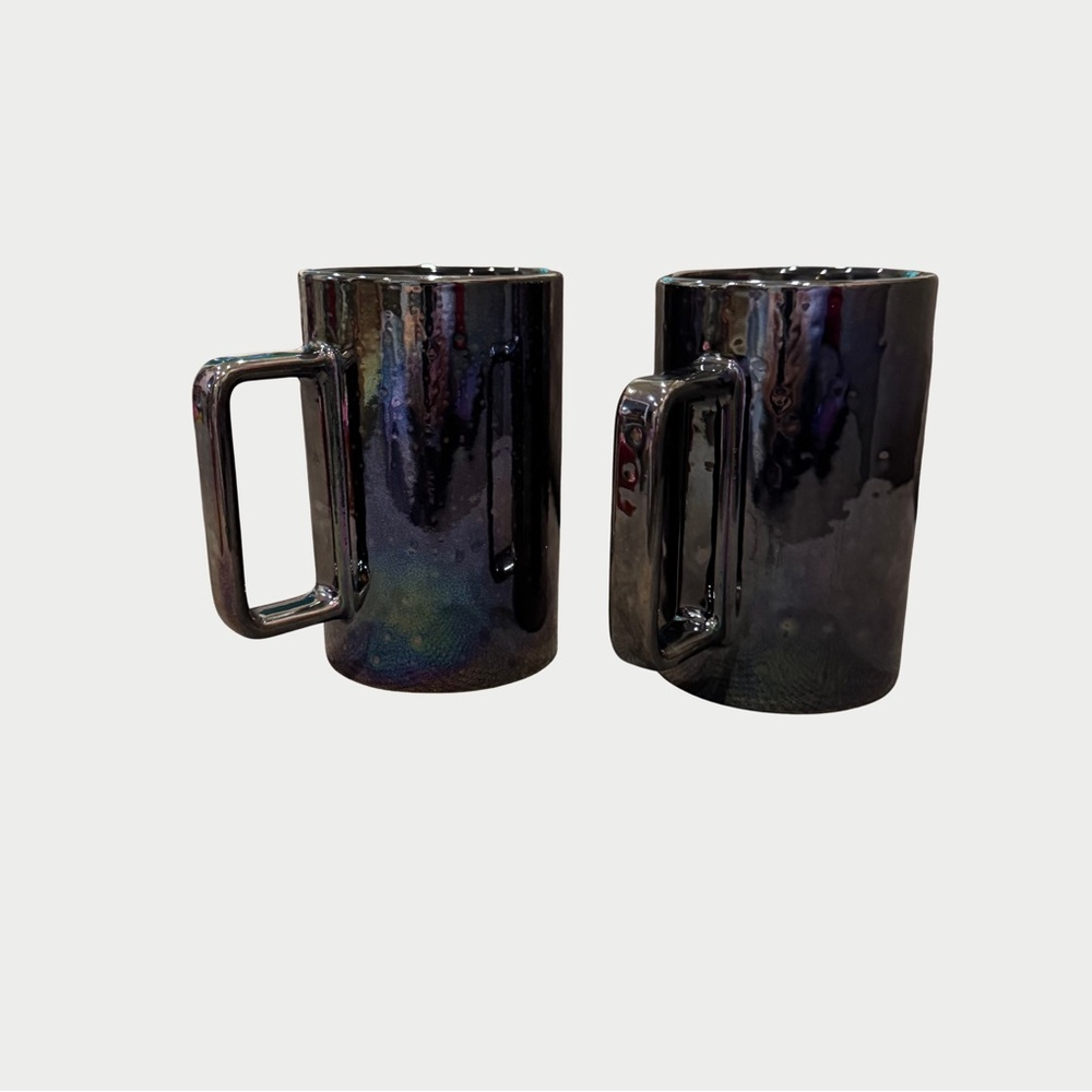 Starbucks Oil Slick Black Purple Iridescent 12 oz Mugs Set of 2
